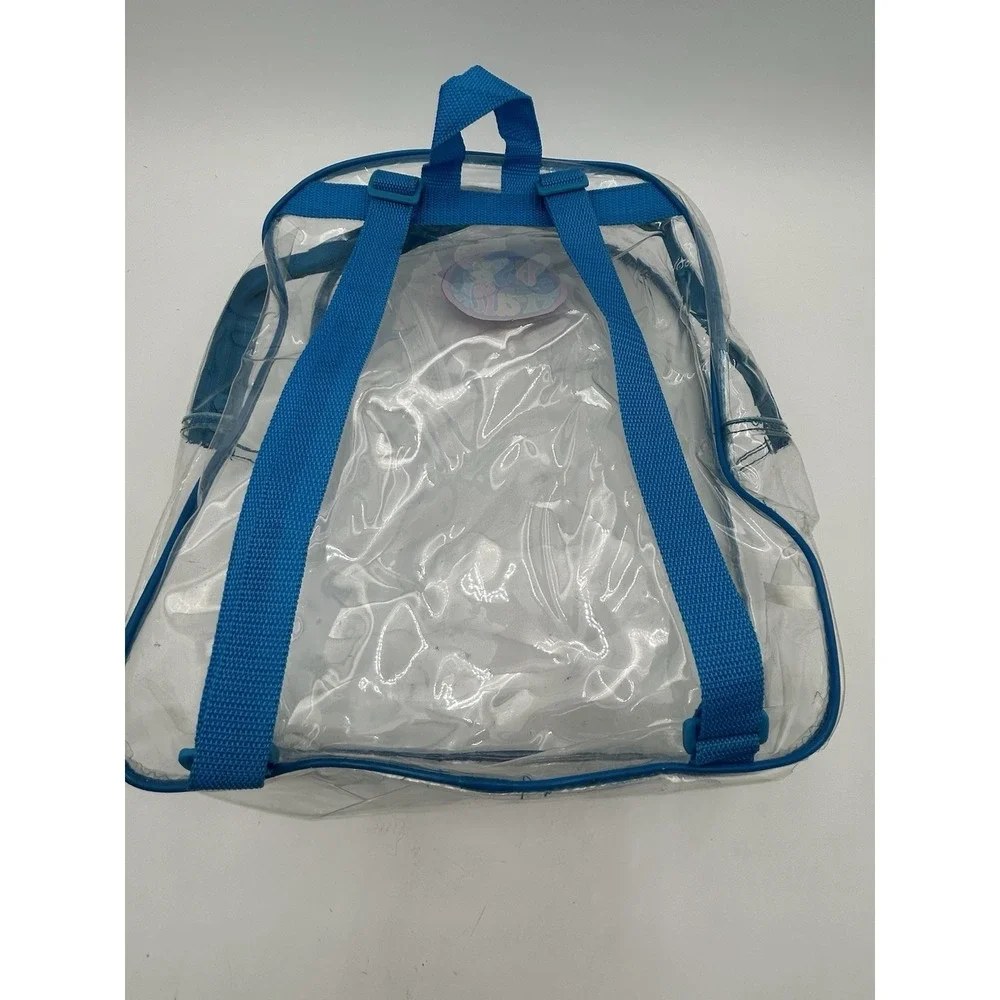 Vintage‎ 90s Y2K Lisa Frank Logo Clear Backpack See-Thru Vinyl Blue Straps 15